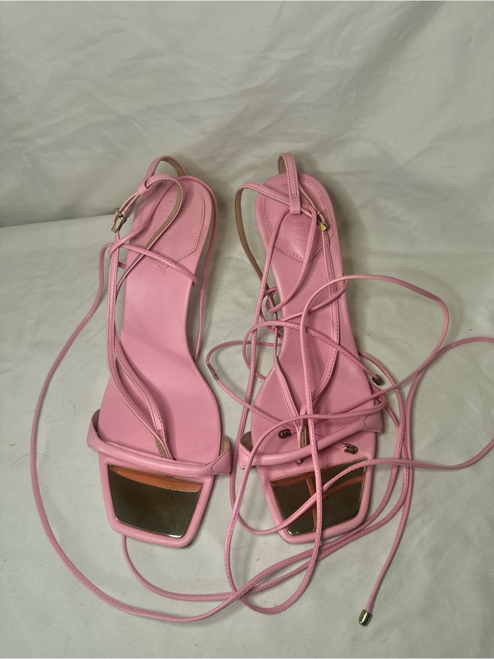 SCHUTZ Pink Lace-Up Square-Toe Heeled Sandals
